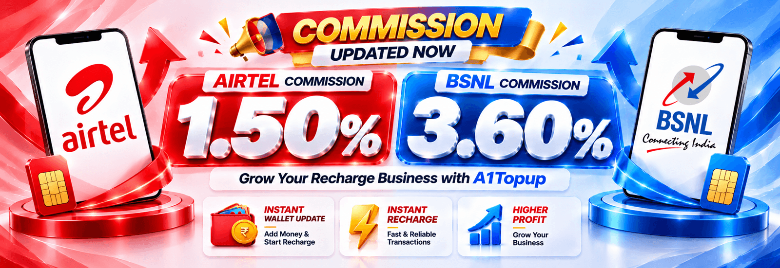 A1Topup - Airtel & BSNL commission increased